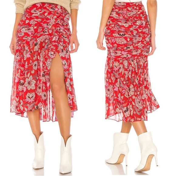 Cinq a Sept Kathleen Ruched Georgette Midi Skirt Venetian - Picture 1 of 12